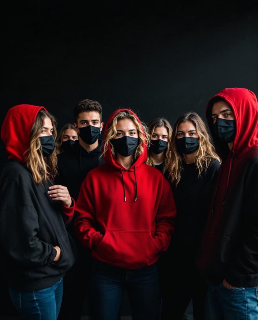 The Interdi crew in red and black IN hoodies